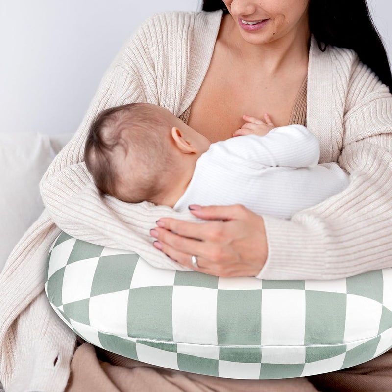 DILIMI Nursing Pillow Cover, Stretchy Removable Case for Breastfeeding Pillows, Ultra Soft Comfortable Slipcover for Baby Girl and Boy, Checkerboard Grid - Image 5